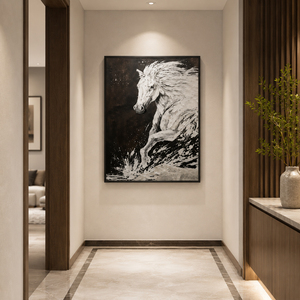 Quadro Moderno Monocromatico con Cavallo, Arte Astratta Fatta a Mano, Grande Opera d'Arte Neutra da Appendere, Decorazione <span class=keywords><strong>per</strong></span> la Casa, Dipinto a Olio - Product Image 1