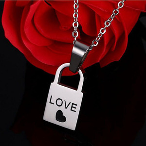 Love Lock Key <b>Couple</b> <b>Necklace</b> Set Silver Tone Themed Pendants For Daily Wear Gift - Product Image 3