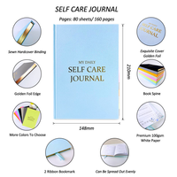 Journal en lin relié rigide personnalisé A5/A4 avec bordure dorée, couture à la main, santé mentale, pleine conscience, soins personnels