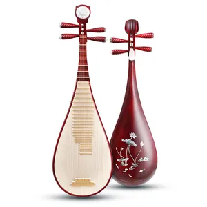 中国优质中国民间乐器绿琴木制红色琵琶乐器