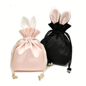 Bolsas de satén de seda suave al por mayor para regalo, embalaje de prendas, bolsas con cordón, personalizadas, negras, pequeñas, para pelucas de cabello. - Product Image 3