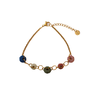 Fashion <b>Beaded</b> <b>Bracelet</b> PVD <b>Gold</b> Plated 316L Stainless Steel Sustainable Resistant Multi Color Stone Chain Link Jewelry - Product Image 2