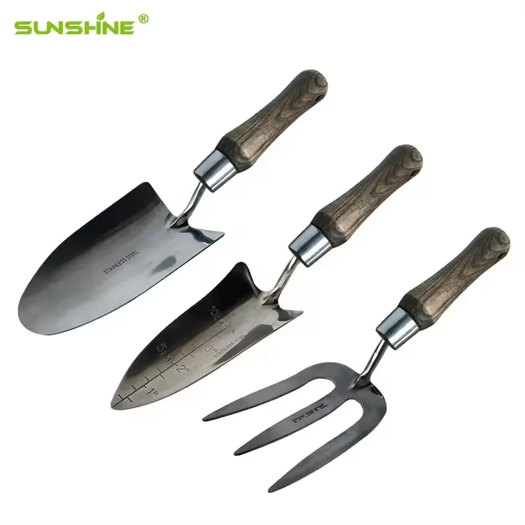 SUNSHINE outils de jardin personnalisés plantation à la main bonsaï petits ensembles d'outils de jardin 3 pièces kits de jardinage manche en bois en acier inoxydable