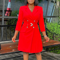 Nouvelle Robe d'été plissée pour femme, taille haute, col en V, manches trois quarts, ceinturée, longueur midi, style tailleur, pour le bureau