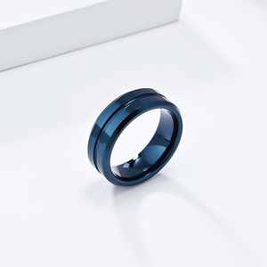 Anillo Minimalista con Ranura en V de Acero de Tungsteno de 8 mm, Joyería Geométrica Unisex de Moda, Regalo en Azul, Negro, Dorado y Acero - Product Image 3