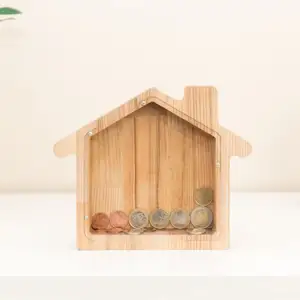 Casa a forma di salvadanaio in legno per bambini scatole di denaro per la decorazione della casa regali