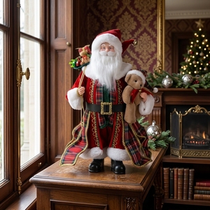 Statue de Père Noël rustique à carreaux écossais pour centre de table de Noël, pièce unique pour la décoration de bureau - Product Image 2