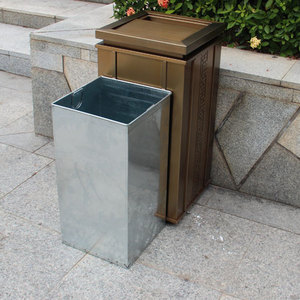 Bote de Basura Cuadrado de Acero Inoxidable Resistente para Interiores con Revestimiento Galvanizado para Vestíbulos de Oficinas Corporativas y Zonas de Comida en Centros Comerciales - Product Image 2