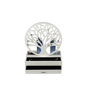 Boîte à <span class=keywords><strong>bijoux</strong></span> en bois blanc mat avec support à collier en forme d'arbre, organisateur de rangement pour <span class=keywords><strong>bijoux</strong></span> à double tiroir et multi-compartiments - Product Image 4