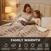 Plaid chauffant lavable en fausse fourrure de lapin double couche 50*60 pouces, 9 niveaux de chauffage, protection contre la surchauffe
