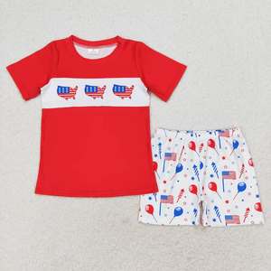 Tenues patriotiques pour enfants RTS 4 juillet, ensembles frères et sœurs en soie de lait à étoiles et rayures, robe smockée pour bébés filles et shorts pour bébés garçons, 2 pièces décontractées - Product Image 4