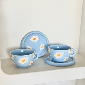 Superbe ensemble tasse à café et assiette en céramique peintes à la main motif œuf de fleur, tasse à latte artistique de très haute qualité, tasse à eau avec plateau - Product Image 2