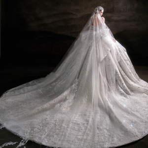 Vestidos de Novia LSHT120 de Lujo con Escote Corazón, Lentejuelas, Encaje Floral y Cola Larga - Product Image 2