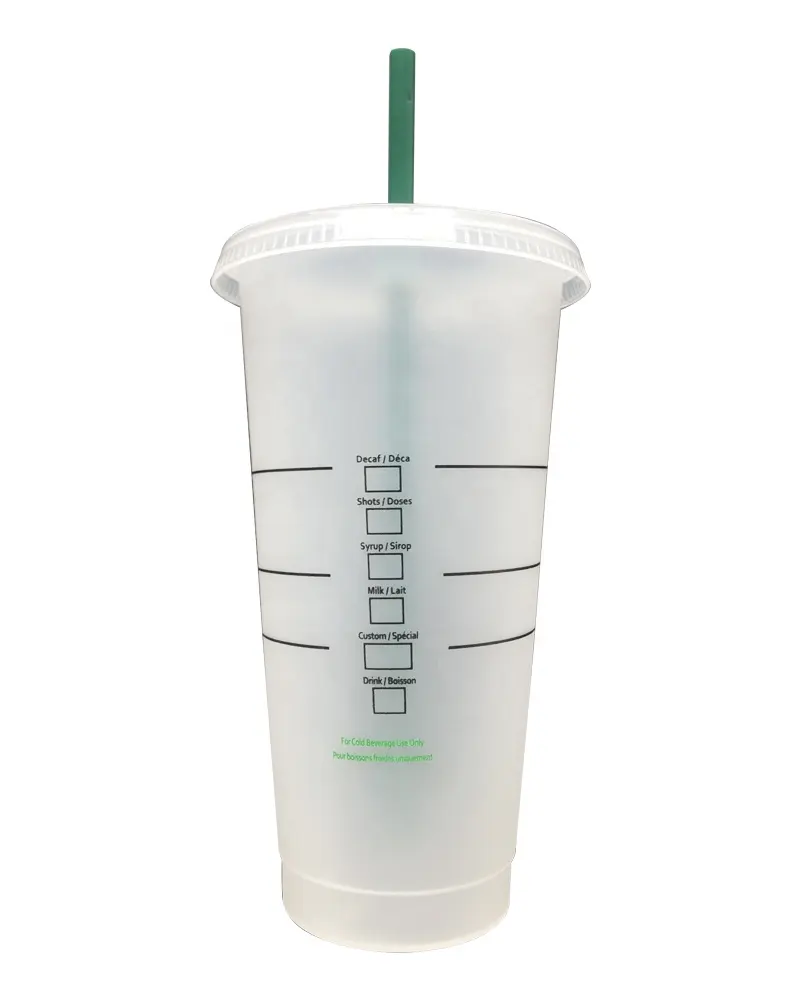 24 OZ לשימוש חוזר פלסטיק קר שתיית כוס עם מכסה וירוק קש