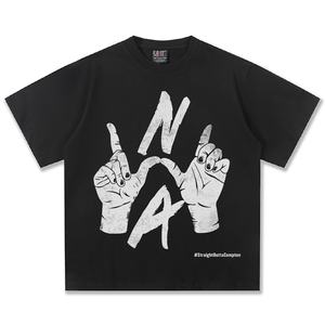 เสื้อยืดลายเกล็ดหิมะบนถนนแนวสตรีทท่าทางของ2025สำหรับผู้ชายพิมพ์หมึกสีขาวทรงหลวมแขนสั้น300กรัม - Product Image 1