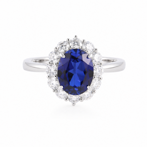 EMEJEWE Bague de Fiançailles et de Mariage en Argent Sterling 925 Rhodié avec Saphir Oval 7*9mm et Moissanite Blanche Enveloppant pour Femme - Product Image 2