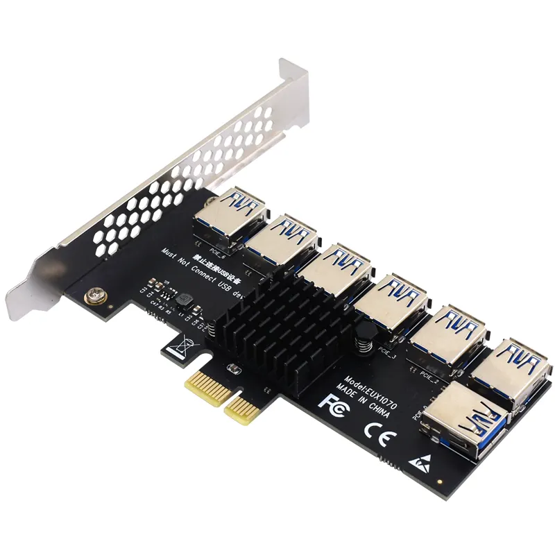 TISHRIC Adapter Card PCIE 1X TO 7 USB 3.0 Ports Controller Board Expansion Card PCI-Express Slot 4x 8x 16x SSD Adapter