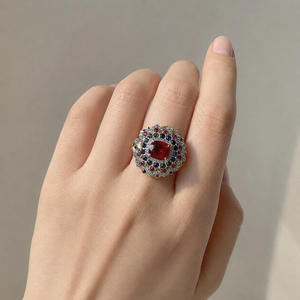 Anello da sposa con gemma rossa stellata per la notte di Natale, gioielli alla moda colorati per donna - Product Image 2
