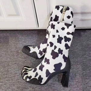 New Solid Color Women Western Thermal TOE BOX Stretch Sock <b>Ankle</b> Boots Square Heels Knitting Short <b>Booties</b> Shoes - Product Image 3