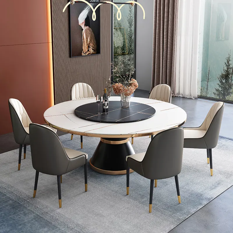 HANYEE Ensemble de table à manger en marbre italien Table à manger ronde rotative pour la cuisine à domicile