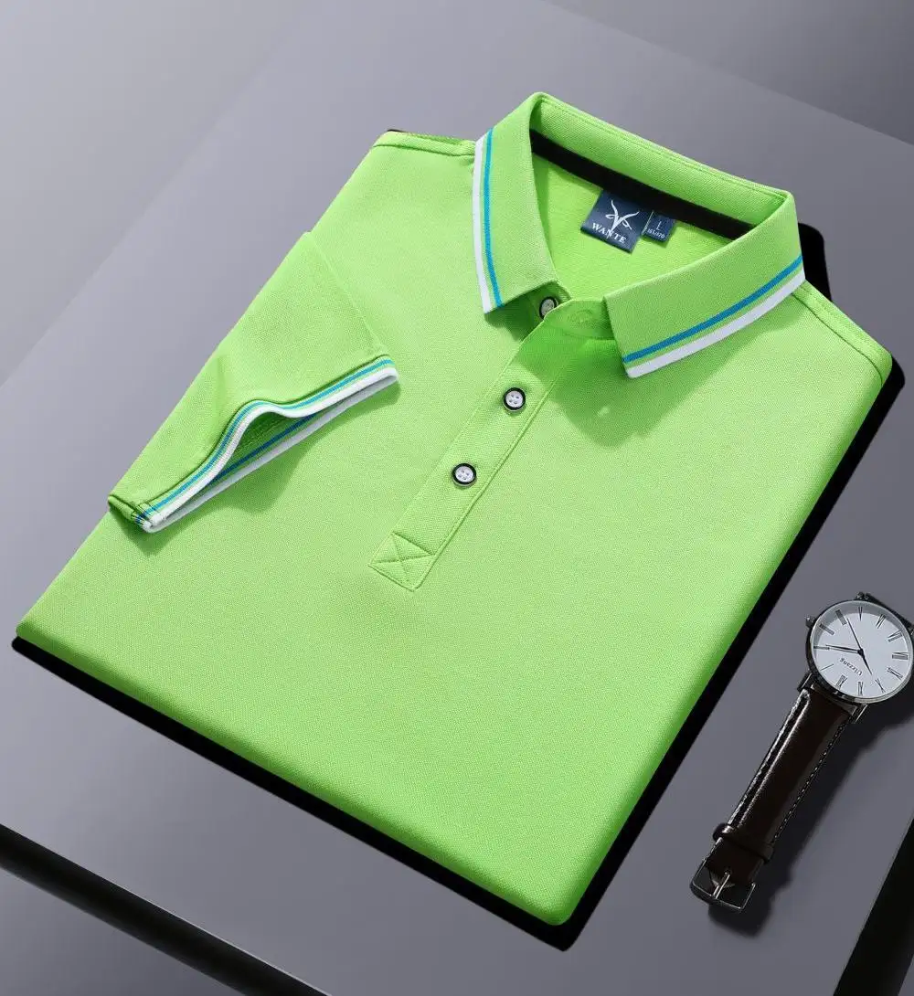 Disesuaikan Kualitas Tinggi Musim Panas Klasik Warna Solid Kasual Lengan Pendek Katun Pria Lembut Keren Pakaian Polo Shirt Pakaian Kerja