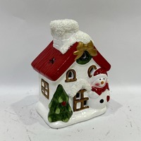 Maison de village de Noël en céramique 3D peinte à la main avec éclairage LED, arbre de Noël et décoration de bonhomme de neige, alimentée par piles