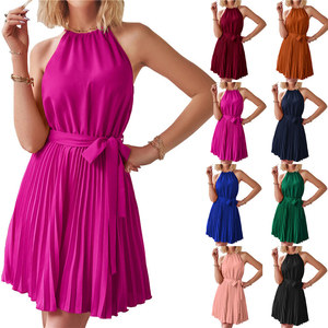 Vestido <span class=keywords><strong>Mini</strong></span> Casual Elegante para Mujer, Vestido Corto sin Mangas, Falda Corta Plisada, Vestidos Halter para Playa de Verano - Product Image 1