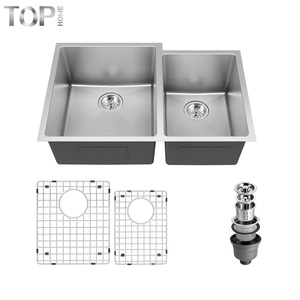 Évier de cuisine double cuve TOPHOME 33 pouces en acier inoxydable T304 de calibre 16, fait main, avec robinet, certifié IAPMO CUPC, garantie 5 ans - Product Image 1