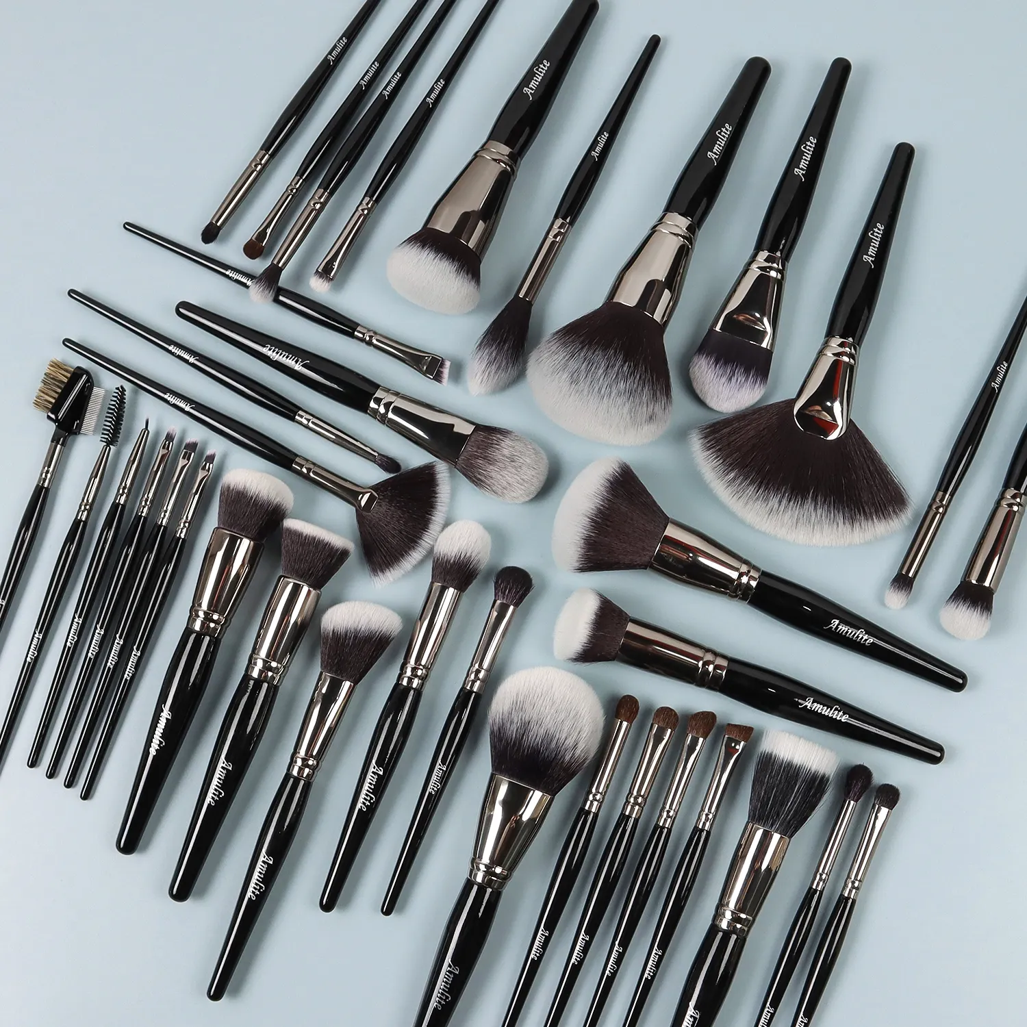 Amulite customization Wholesale Professional super private Label vegan bristles 36 pieces fluffy makeup brushes Set