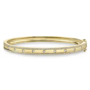 Firstmadam Custom Solid 18k Gold Half Way Diamonds Accented Bracelet Bangles