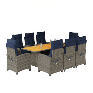 Set da Pranzo da Giardino in Polyrattan Grigio 9 Pezzi, Mobili da Esterno Resistenti alle Intemperie, Elegante Ensemble da Giardino - Product Image 1