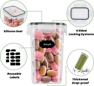 Lot de 8 bocaux de rangement avec couvercle, hermétiques, sans BPA, anti-mites, organisateur de cuisine, conteneur de stockage pour céréales et <span class=keywords><strong>cornflakes</strong></span> avec étiquettes - Product Image 3