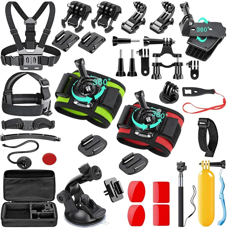 JUNNX 51-in-1 Action Sports Camara Kit Selfie Stick Monopod Motorbike Helmet Mount Go Pro Accessories for Gopro 9 Max DJI