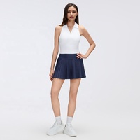 Rok Tenis Wanita Pinggang Tinggi Lipit dengan Celana Pendek Terpadu, Kantong, Kontrol Perut, Cepat Kering, Bernapas, Elastis, Skort Golf Atletik