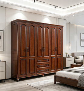 Armario Extra Grande de Madera Maciza con 6 Puertas y 3 Cajones, Armario de Dormitorio Retro de Nogal para Ropa - Product Image 6
