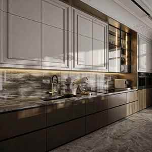 Armoire de cuisine en bois massif moderne à deux tons personnalisée BALOM, rangement imperméable, ensemble d'armoires de base et murales - Product Image 5
