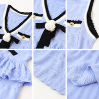 Nouvelle Robe Tricotée Été 2026 Bleue Col V Sans Manches Coupe Slim à Volants Jupe Trapèze Élégante pour Femme – Idéale Quotidien, Rendez-vous Galants et Soirées