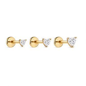 Bijou minimaliste en or massif 14K avec zircon, en titane G23 de qualité implantable, pour piercing labret/lèvre, ou boucle d'oreille à dos plat pour cartilage - Product Image 1