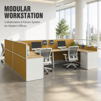 Bureaux modulaires en bois modernes en forme de C pour 4 personnes, cloisons de bureau, écrans de séparation, postes de travail pour hôtels et bureaux