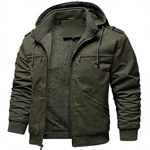 Men's Hooded <b>Jacket</b> <b>Fleece</b> Lined Windproof Zipper Casual <b>Thick</b> Solid Color Polyester Cotton Outerwear Autumn Wear - Product Image 1