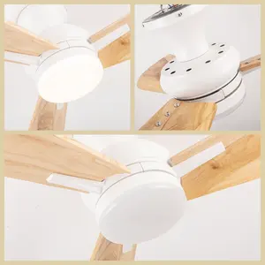 Factory Decorative 36" Simple Wood Ceiling Fan With Lamp DC Remote Ceiling Fan Light