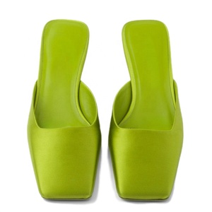 Women Soft Silk Slippers Low Triangle Heels French Style Square Toe Sandals Colors Custom Summer Elegant <b>Shoes</b> - Product Image 5