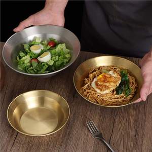 Stainless Steel Deep Plate Round Flat Bottom For Noodles Salad Crayfish Fruit Vegetables Home Use Solid Color - Product Image 2