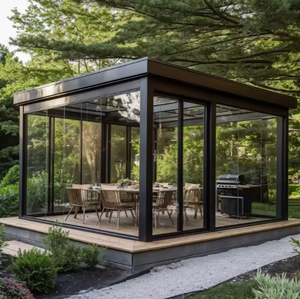 Pérgola Moderna de Alumínio com Lâminas para Jardim com Porta de Vidro Estilo Pavilhão Gazebo para Cobertura de Pátio - Product Image 2