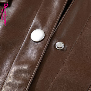 عزيزي العشاق بيع بالجملة البوتيك الغربية مزدوجة رفرف جيب الرباط تنحنح سترة جلدية فو النساء - Product Image 3