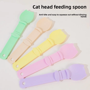 Ramah lingkungan pola padat bulat berbentuk sendok makan pencet kucing Strip mangkuk pengumpan perangkat makanan ringan yang dibuat plastik - Product Image 2