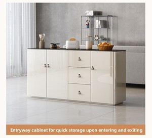<span class=keywords><strong>Credenza</strong></span> Moderna <span class=keywords><strong>Bianca</strong></span> Lucida con Piano in Vetro Temperato, Mobile Buffet Autoportante per <span class=keywords><strong>Cucina</strong></span>, Sala da Pranzo e Ingresso - Product Image 4