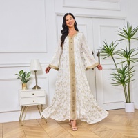 Robe de soirée sexy pour femmes arabes, MT084, Moyen-Orient, Dubaï, motif 3D translucide en feuille d'or embossée, manches longues, 100% coton
