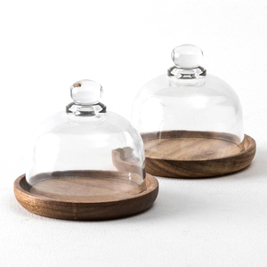 Mini soporte de exhibición de madera para postres, bandeja de vidrio redondo para pastel - Product Image 2