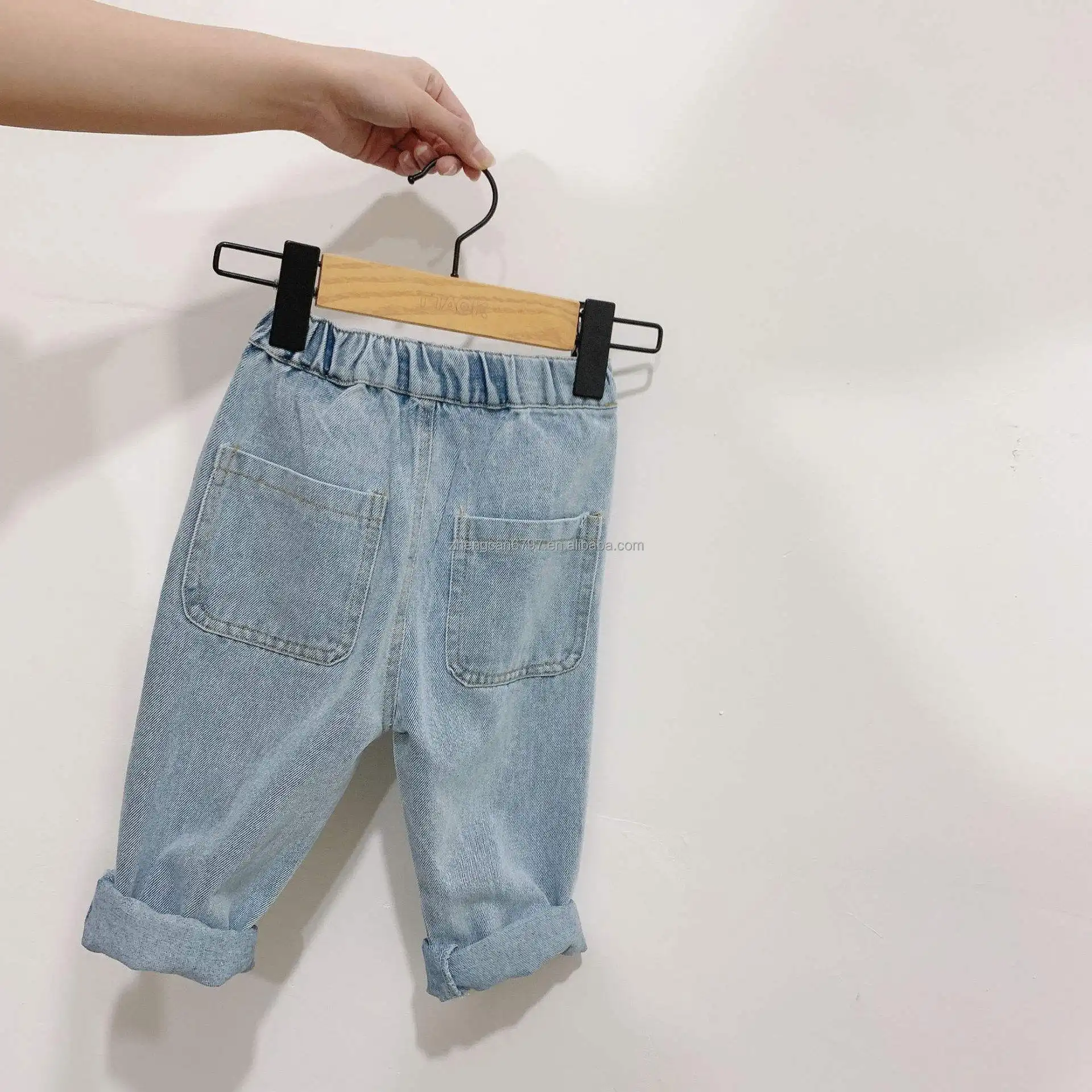 2023 Moda Criança Calças Rasgadas Calça Oxford Girls 'Pants Fino Cilindro Reto Denim Jeans Para Bebê